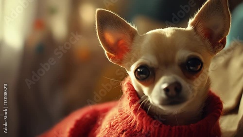 Chihuahua in Red Sweater in Sunlight