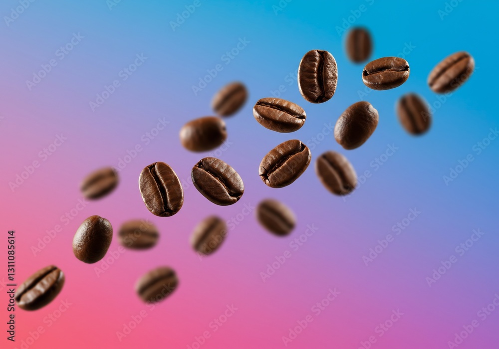 Roasted Coffee Beans Float Softly Vibrant Gradient Background. AI Generated Roasted Coffee Beans Float Softly Vibrant Gradient Background. AI Generated