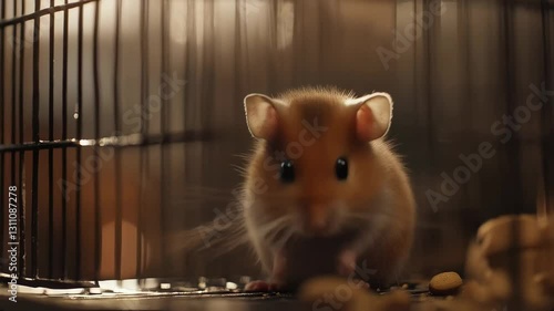 Hamster Eating in Warm-Lit Cage