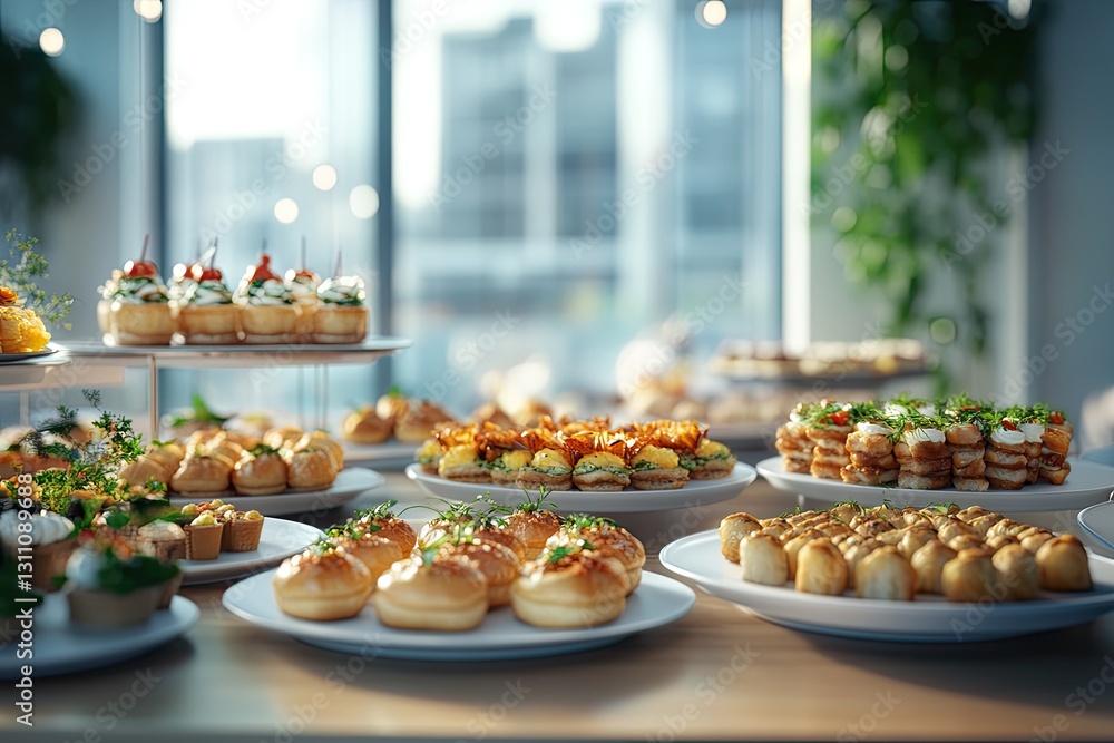 Naklejka premium Cityscape buffet food display