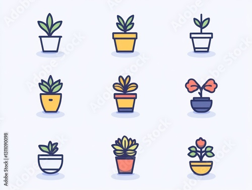 Wallpaper Mural Colorful potted plant icons; home decor; website design Torontodigital.ca
