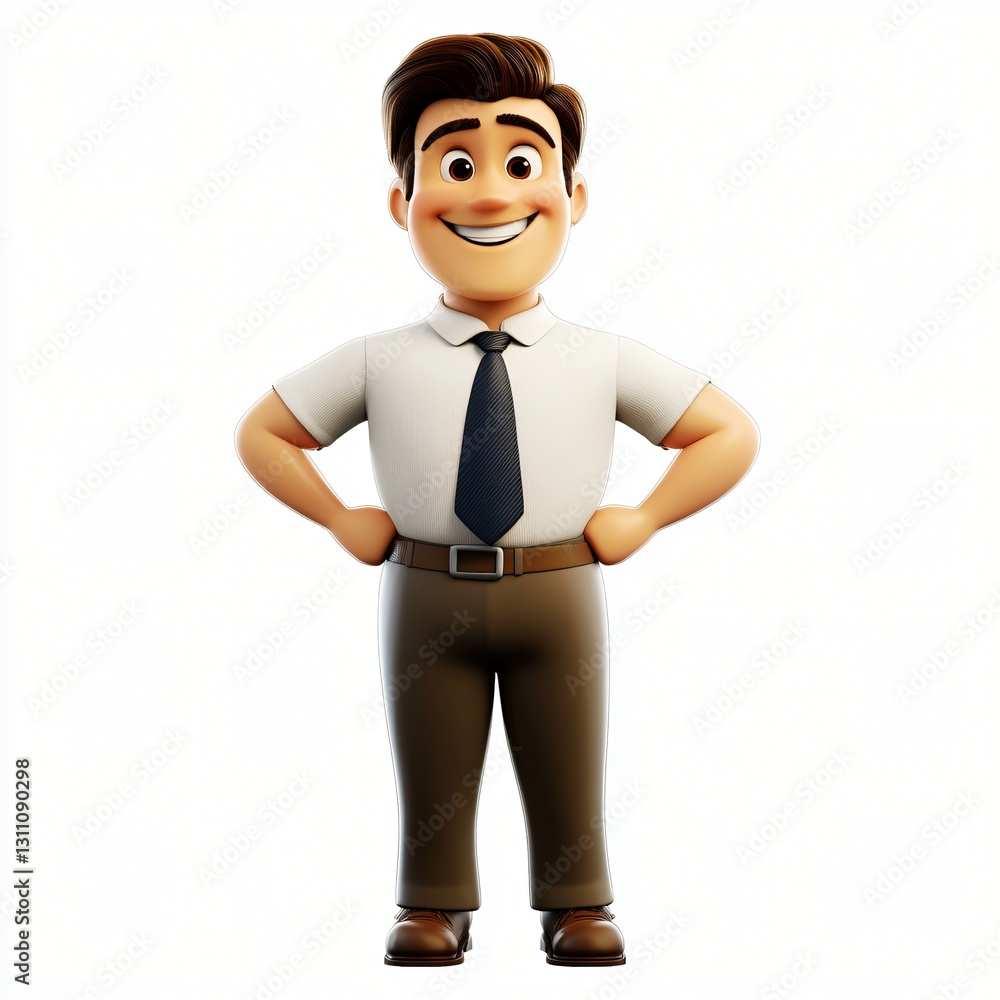 Confident Cartoon Businessman 3D Render Smiling Hands on Hips Professional Corporate Confident Cartoon Businessman 3D Render Smiling Hands on Hips Professional Corporate