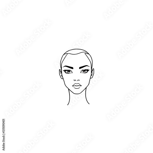 Minimalist Black Line Drawing of Stylized Female Face with Angular Features on White Background