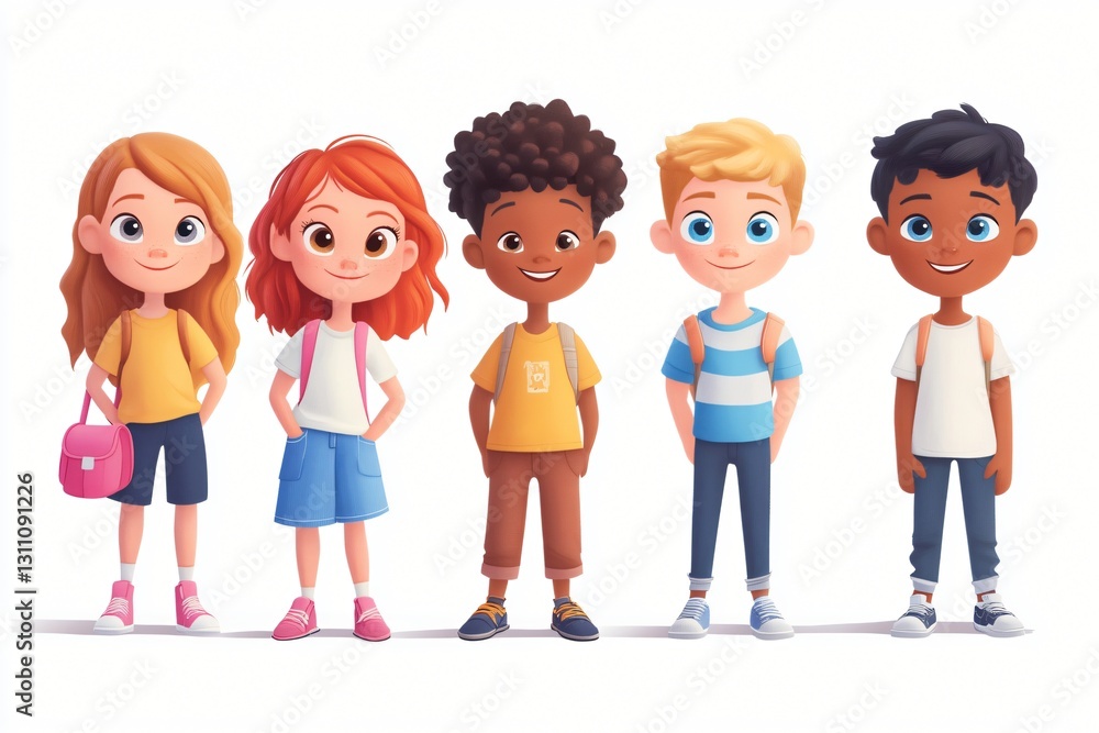 Diverse Group of Happy Cartoon Children Back to School Kids Illustration Diverse Group of Happy Cartoon Children Back to School Kids Illustration