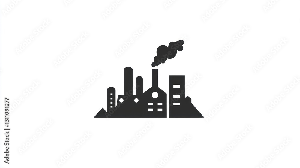 Obraz premium Industrial complex silhouette, simple illustration, factory, cityscape, no people