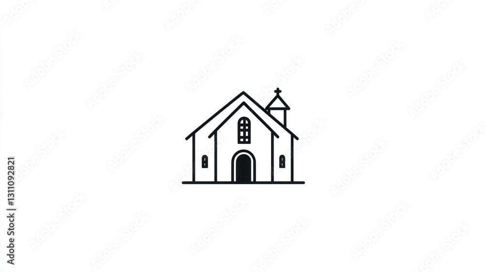 Fototapeta premium Simple church outline graphic, minimalist style, for religious icon or background, use in presentations, posters, website designs