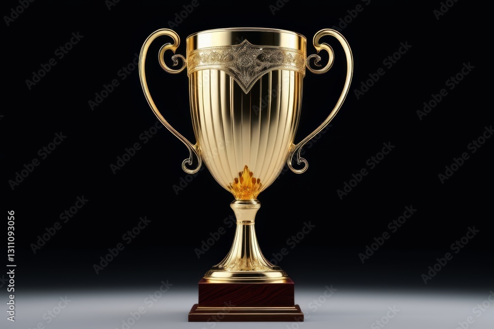 a close up of a gold trophy on a wooden base a close up of a gold trophy on a wooden base