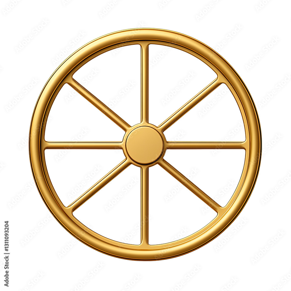 A golden wheel symbolizing innovation and movement forward.