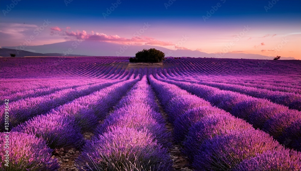 Obraz premium Lavender Field Gradient – A soft blend of lavender fields merging gently with pale pink and white, evoking a calm and serene atmosphere. 