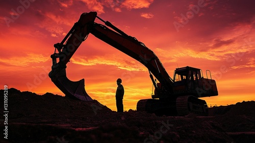 Wallpaper Mural Worker Operating Heavy Machinery at Sunset on Construction Site Torontodigital.ca