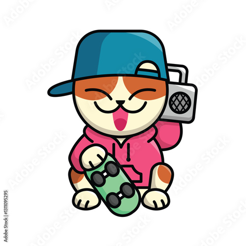 FUNNY HIPHOP LUCKY CAT CARTOON ILLUSTRATION