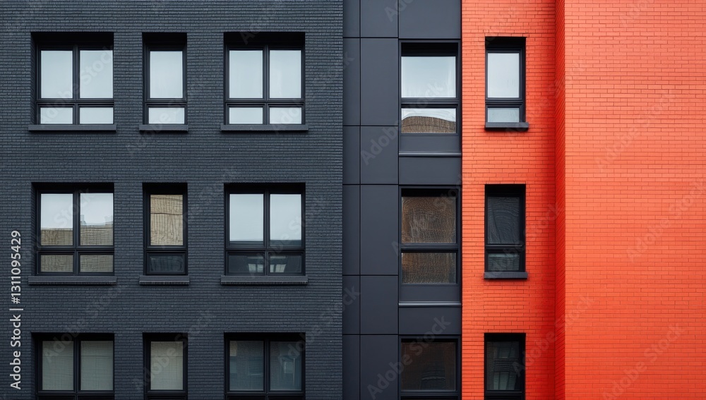 Modern apartment building facade, contrasting colors Modern apartment building facade, contrasting colors