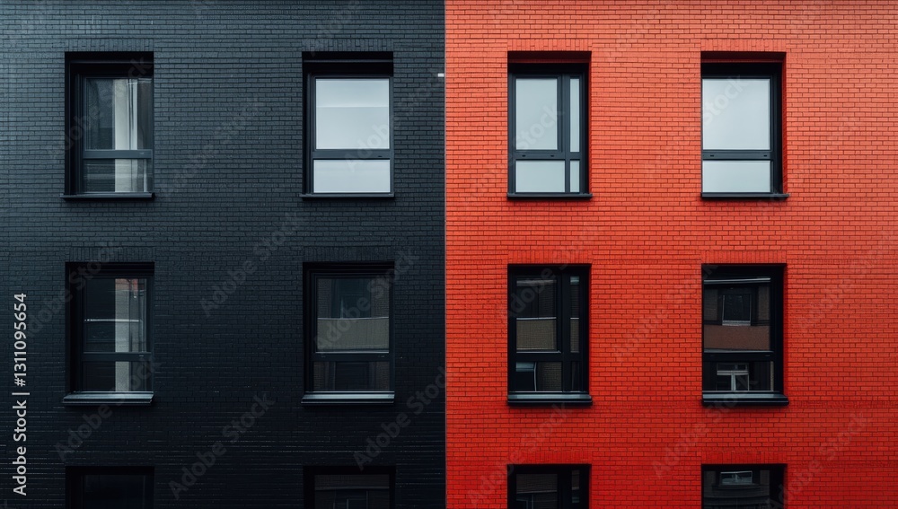 Fototapeta premium Modern Building Facade, Black & Red