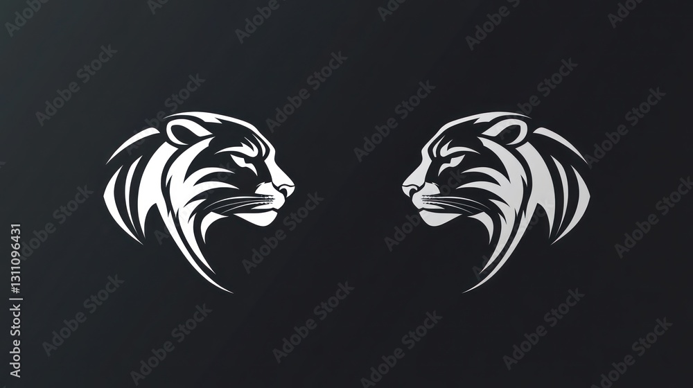 Obraz premium Facing Panthers, Dark Background, Graphic Design, Logo