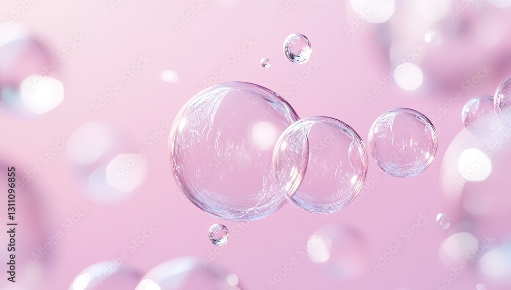 Delicate, floating bubbles against soft pink background Delicate, floating bubbles against soft pink background