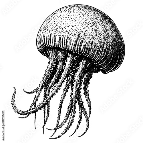 Intricate engraved jellyfish illustration for unique tattoo and packaging design inspiration