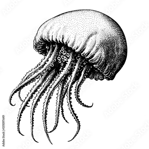 Elegant engraving of a jellyfish showcasing intricate details for art and design enthusiasts