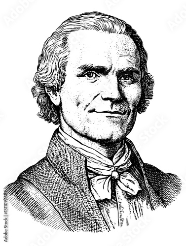 Engraved illustration of a historical figure showcasing intricate details in a vector style for tattoo and packaging design projects