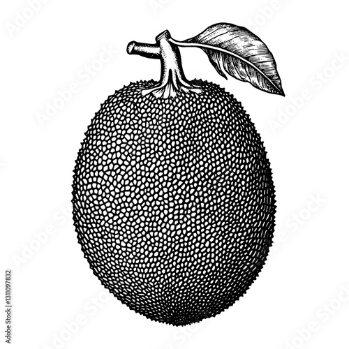 Unique engraved illustration of a jackfruit with intricate detailing for tattoo and packaging design inspiration