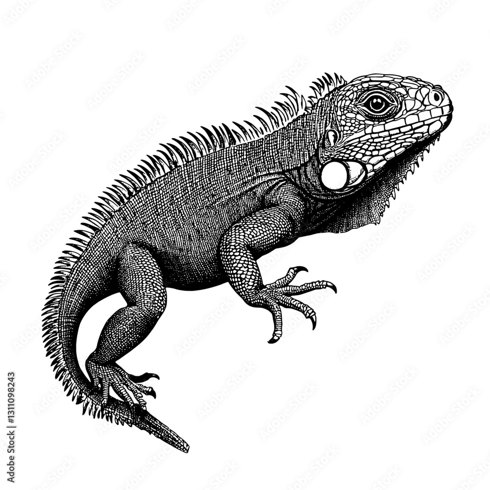 Fototapeta premium Engraved illustration of a detailed lizard design crafted for tattoo enthusiasts and packaging art lovers