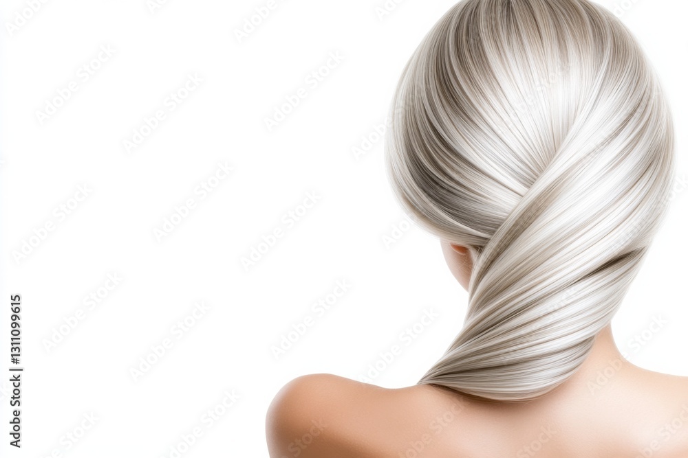 Elegant hairstyle showcasing smooth, shiny, and long hair in a twist Elegant hairstyle showcasing smooth, shiny, and long hair in a twist