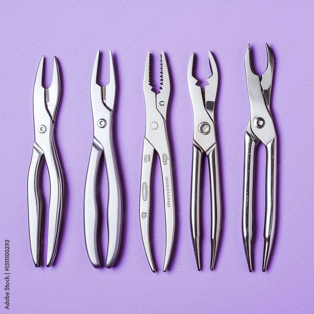 Versatile Pliers Set Arranged on Vibrant Purple Background Highlights Precision, Durability, and Essential Craftsmanship Tools Versatile Pliers Set Arranged on Vibrant Purple Background Highlights Precision, Durability, and Essential Craftsmanship Tools
