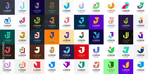 Logos collection with letter J. Geometric abstract logos. Icon design