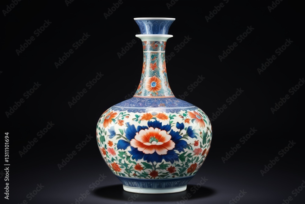 there is a vase with a flower design on it on a black background there is a vase with a flower design on it on a black background