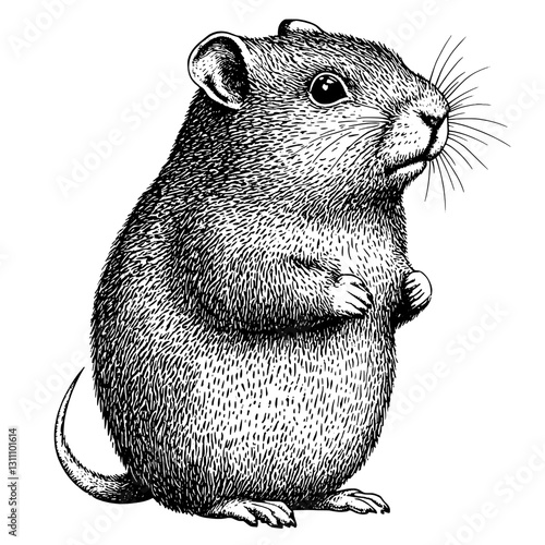 Engraved vector illustration of a curious rodent standing upright, perfect for tattoo enthusiasts and packaging design concepts