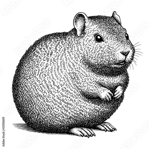Engraved illustration of a stout rodent, showcasing detailed fur patterns, perfect for tattoo art, packaging, or decorative designs
