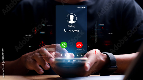 Obraz na plátně Unknown number displayed showing on smart mobile phone