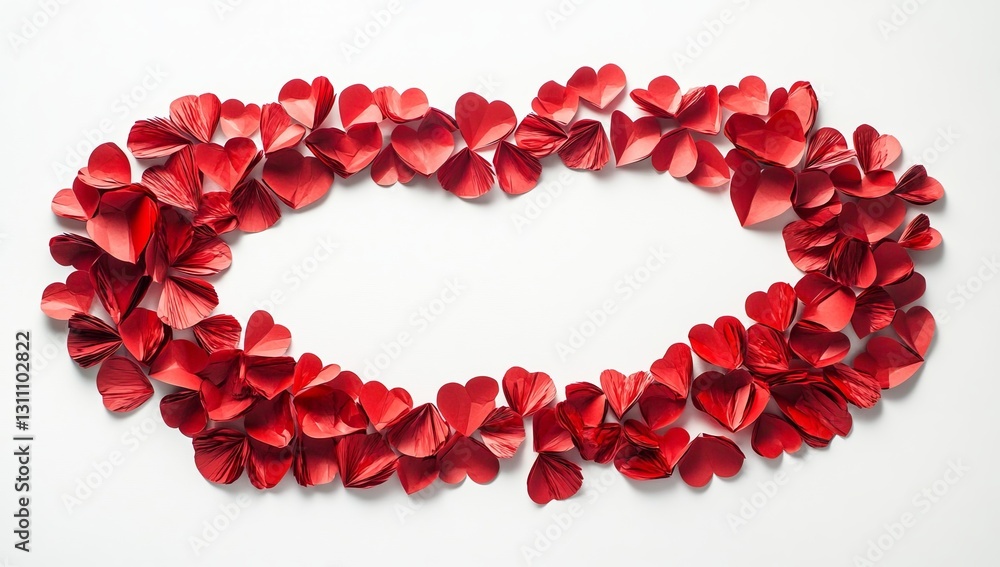 Red paper hearts frame on white background Red paper hearts frame on white background