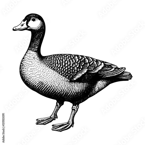 Engraved vector illustration of a duck, showcasing intricate detailing suitable for tattoo art and packaging designs