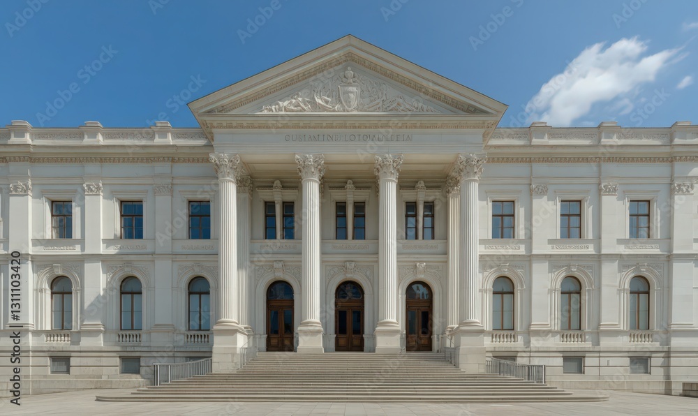 Obraz premium Grand White Neoclassical Building Exterior under a Bright Blue Sky
