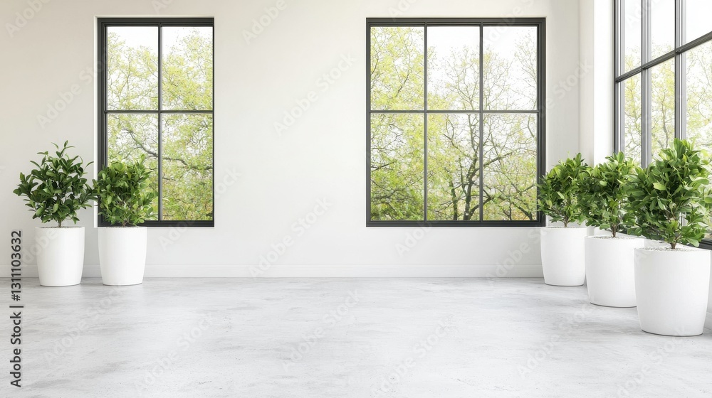 Fototapeta premium Bright and Airy Interior with Plants by Large Windows