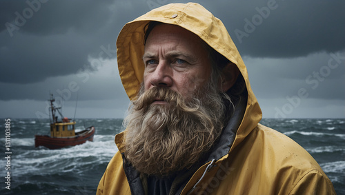 Scandinavian Fisherman in Yellow Raincoat