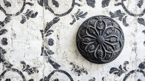Wallpaper Mural Decorative antique round button on textured wallpaper Torontodigital.ca