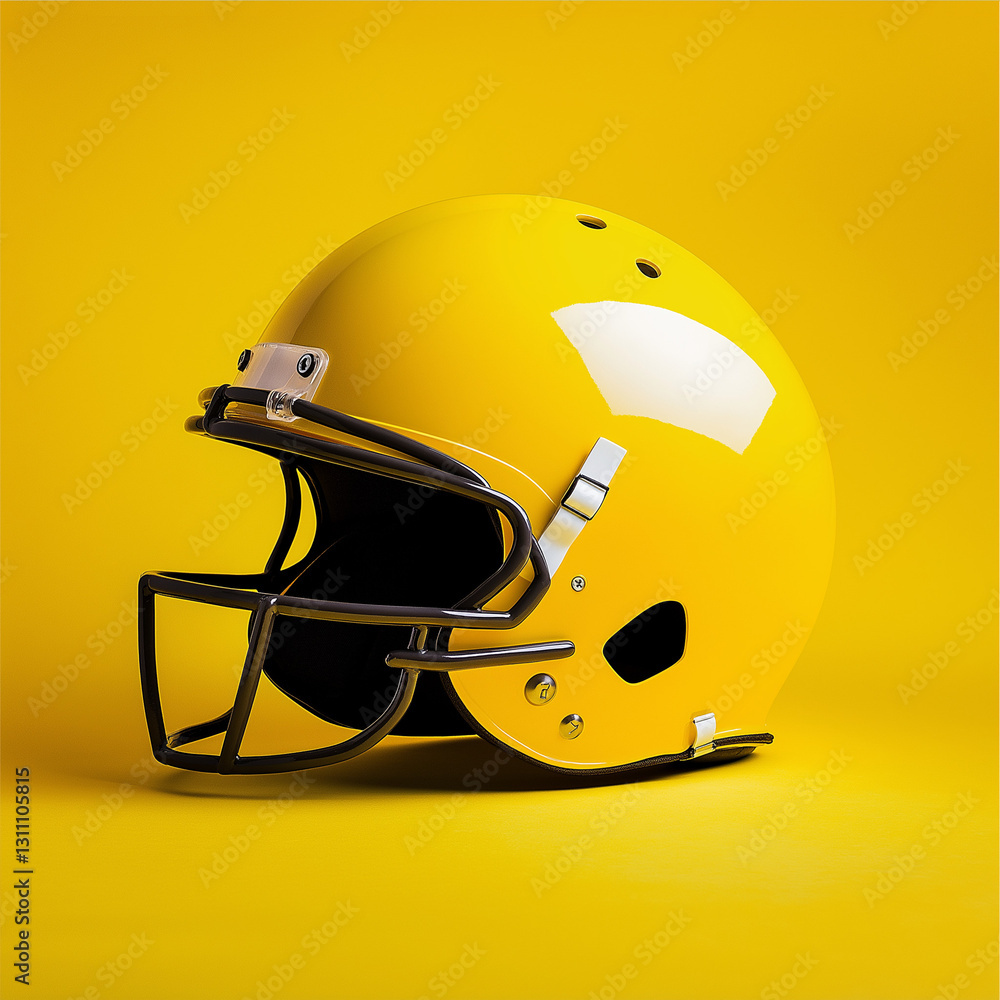 Fototapeta premium Sporty Helmet on Vibrant Yellow Background, Providing Protection and Style for Active Individuals