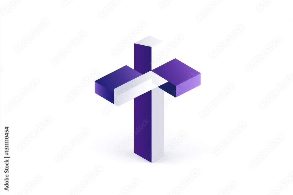 A modern, stylized cross design in purple and white colors A modern, stylized cross design in purple and white colors