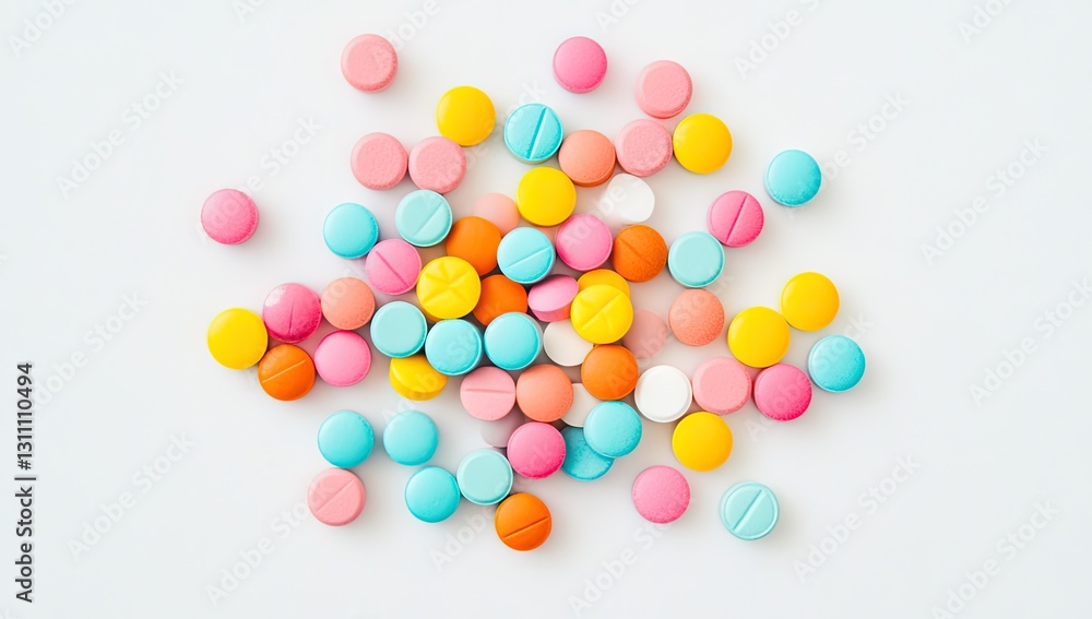 Colorful pills scattered on white surface (2) Colorful pills scattered on white surface (2)