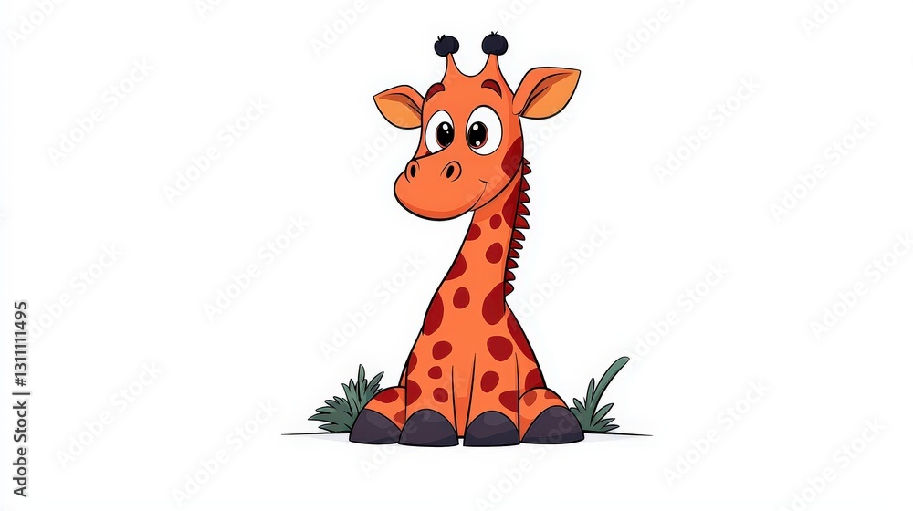 Cute cartoon giraffe sitting in grass. Cute cartoon giraffe sitting in grass.