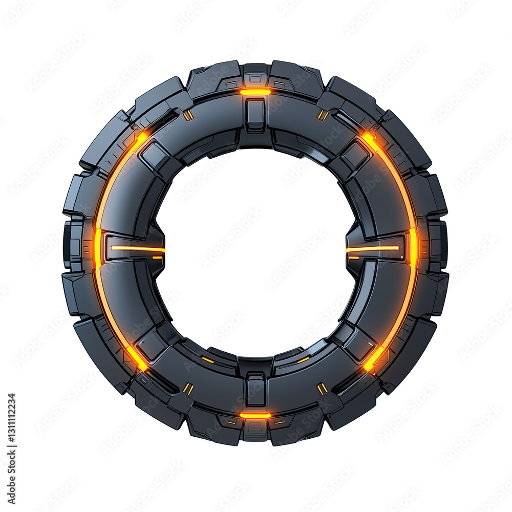 Naklejka premium Futuristic circular interface with glowing orange accents.