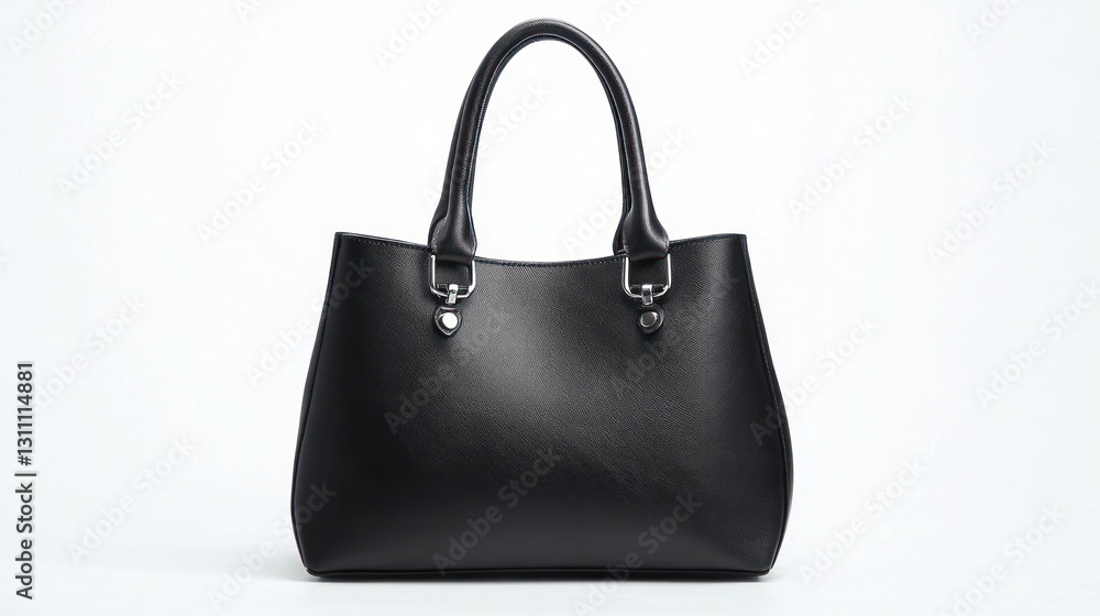 Black Leather Tote Bag on White Background Black Leather Tote Bag on White Background