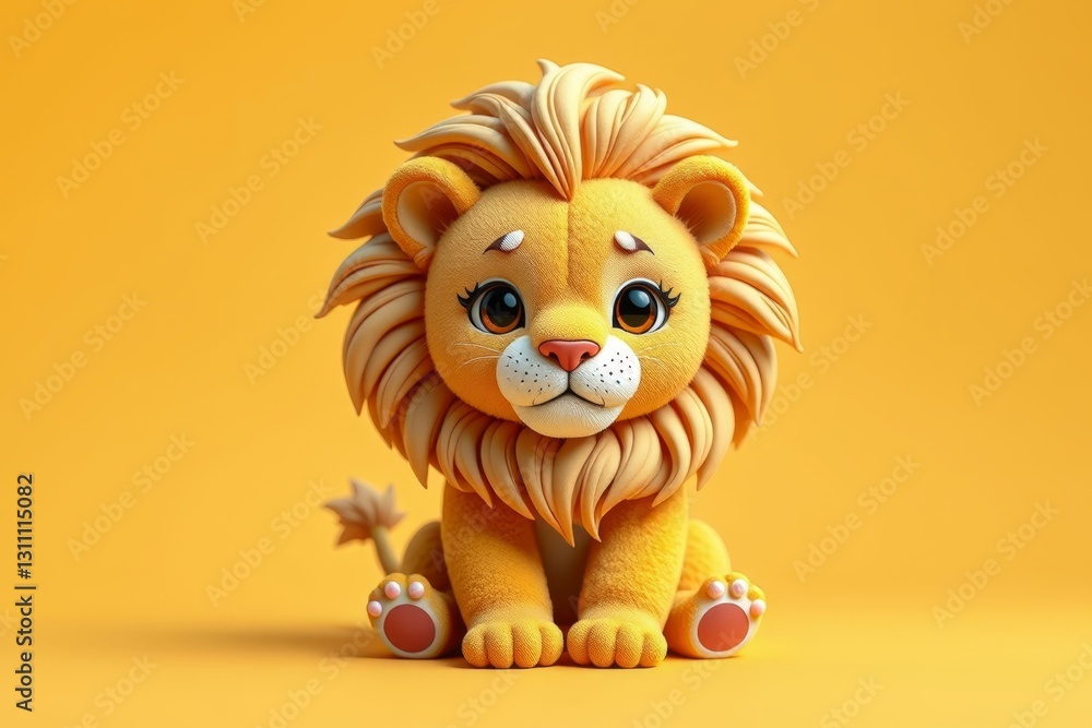 there is a small stuffed lion sitting on a yellow surface there is a small stuffed lion sitting on a yellow surface