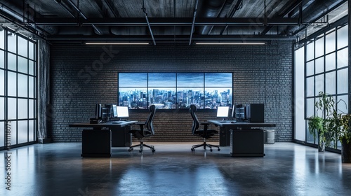 Cityscape Monitoring Station  Dark Industrial Office