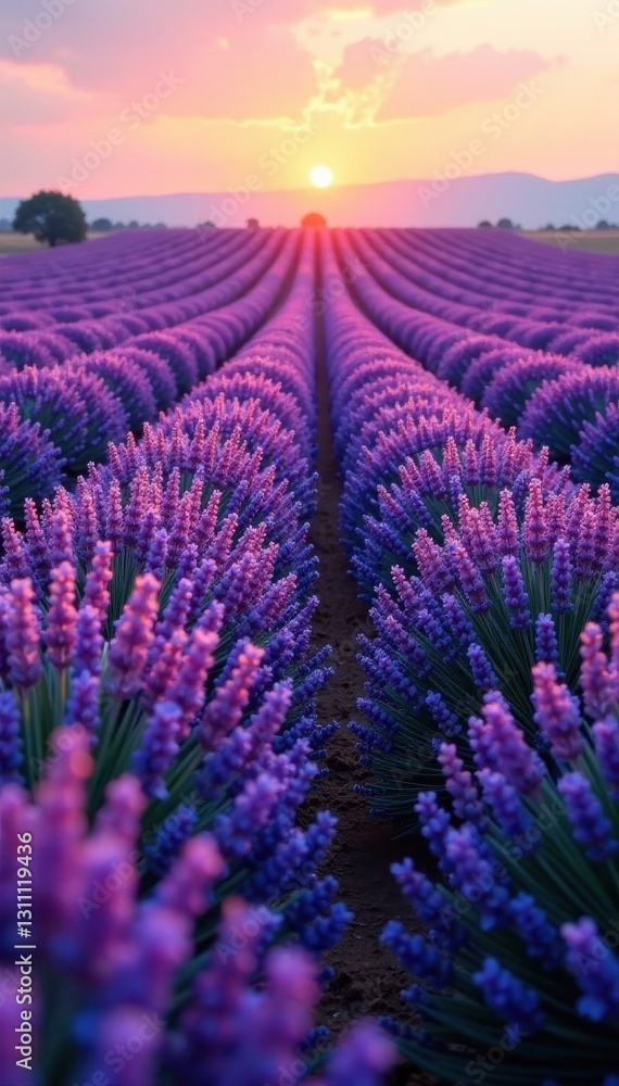 Obraz premium Endless rows of lavender, stretching to the distant horizon , outdoor, Provence