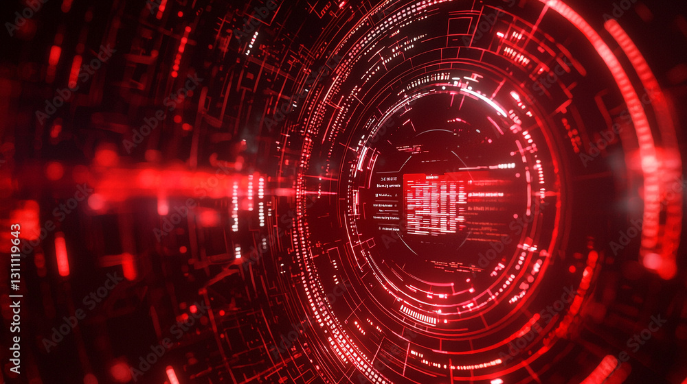 Obraz premium Abstract red digital technology futuristic interface background design data code glow lines cyber