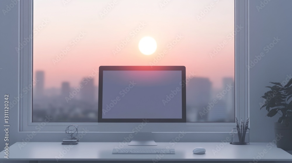 Fototapeta premium Modern Workspace Sunset View