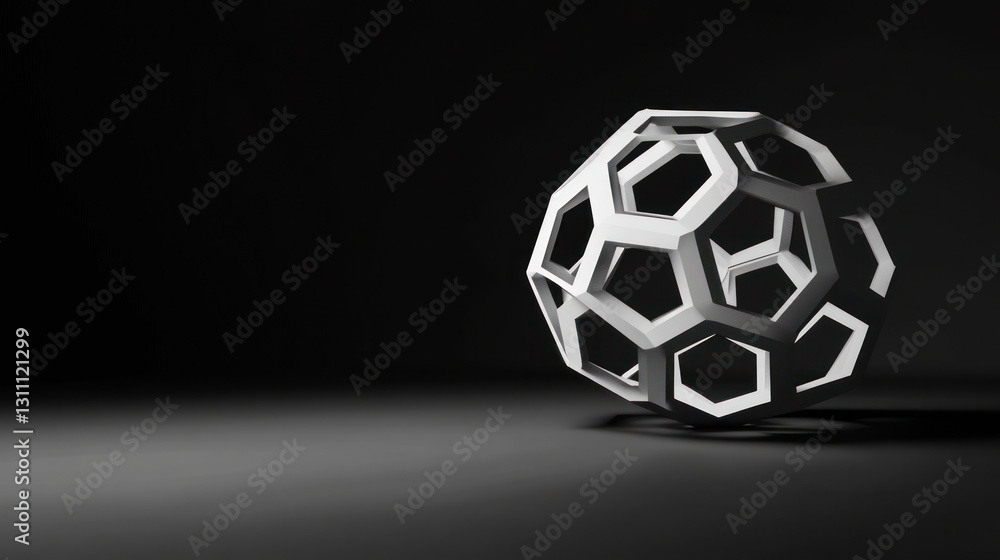 Fototapeta premium Abstract, white, geometric sphere on dark background