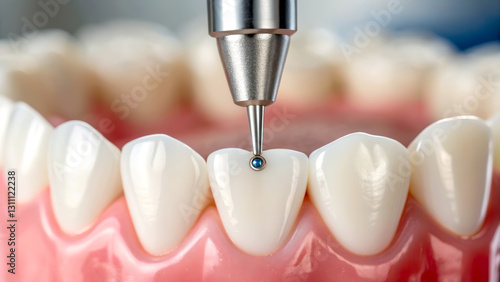 Wallpaper Mural Dentistry orthodontics concept. Dental tool applying treatment to a model of teeth, focused on dental care procedure. Torontodigital.ca